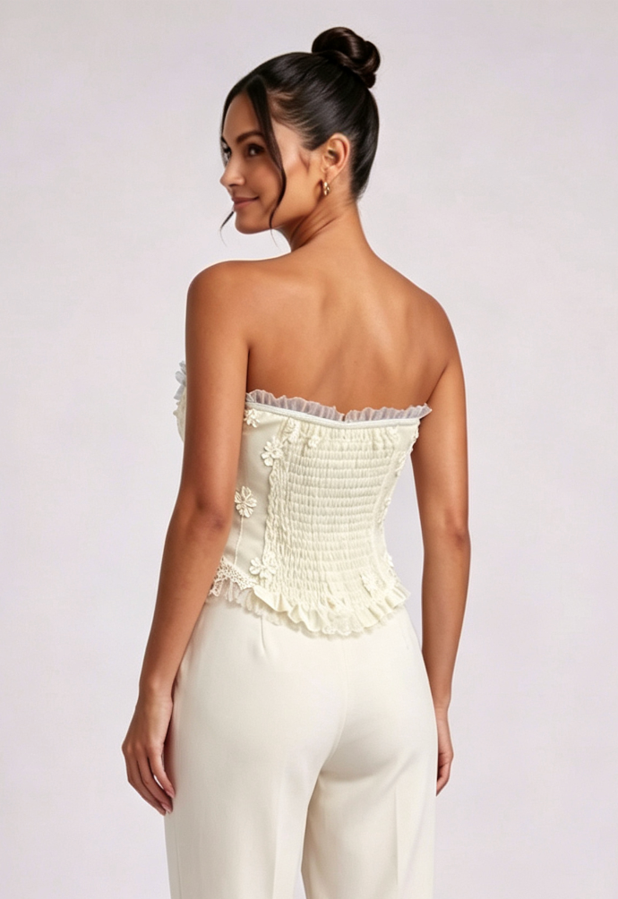 Cream Floral Lace Corset Bustier Top