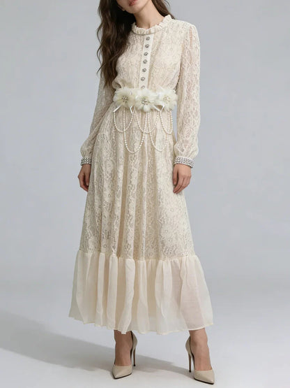 deborah 3D floral tulle lace maxi dress in white
