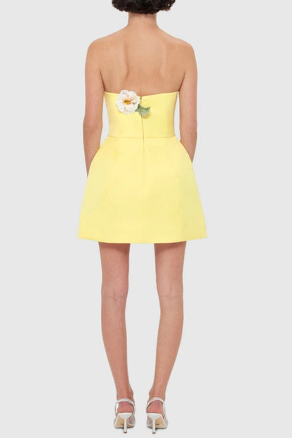 suzanne Appliqué Floral Bustier Mini Dress in yellow