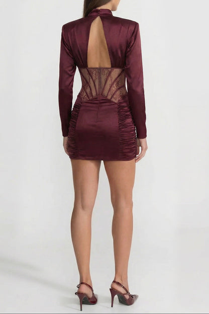 phoebe Satin Mini Dress with Lace Corset Insert – Burgundy