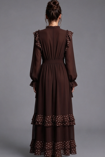 Dark Brown Chiffon A-Line Tiered Maxi Dress