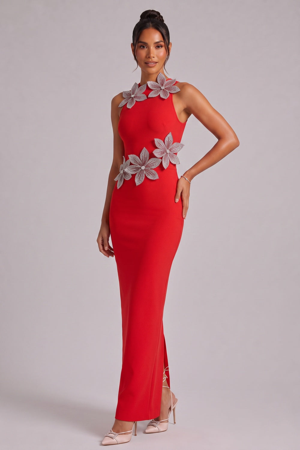 Red Sleeveless Maxi Dress with Back Slit Premium Fabric - product view 5