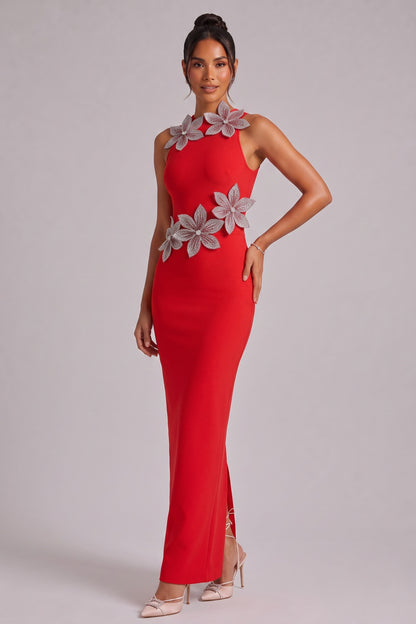 Red Sleeveless Maxi Dress with Back Slit Premium Fabric - product view 5