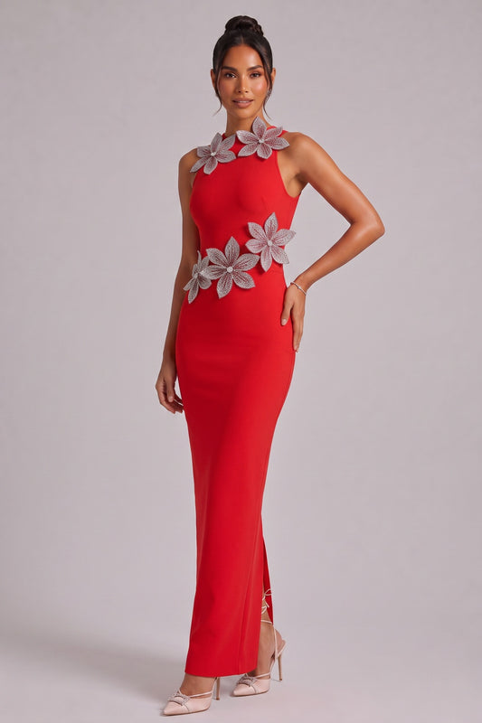 Red Sleeveless Maxi Dress with Back Slit Premium Fabric - product view 5