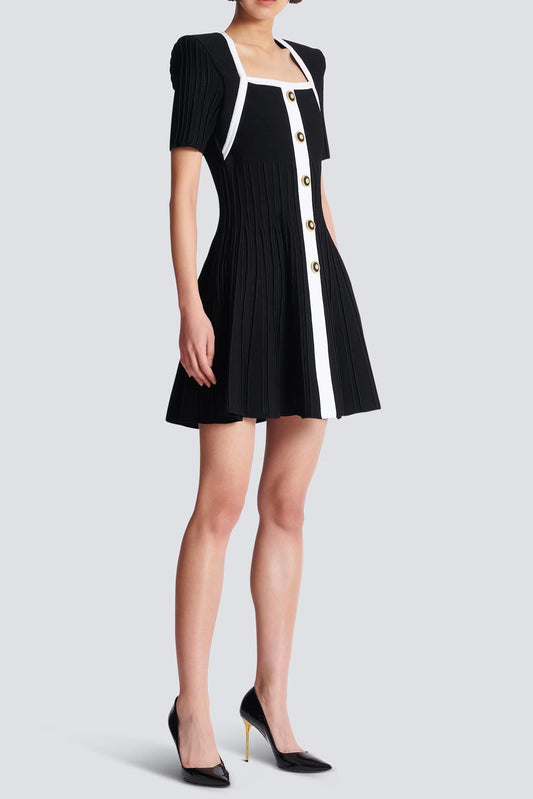 Two-tone A-line knit dress