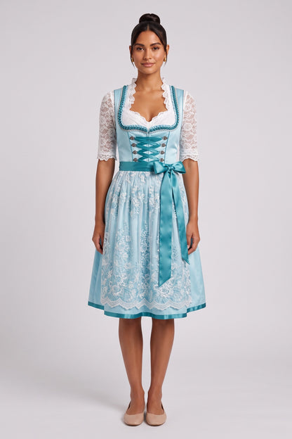 light blue satin-finish polyester or taffeta fit-and-flare dirndl set light blue, aqua satin-finish polyester or taffeta dirndl set - product view 1