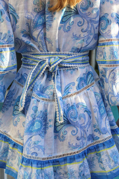 vicky floral print puff sleeve Mini Dress in blue