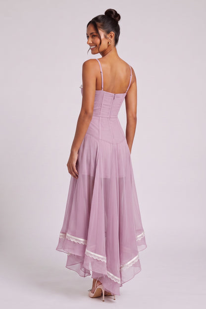Dusty Lavender Sheer Chiffon Fit-and-Flare Midi Dress dusty lavender sheer chiffon dress - product view 5