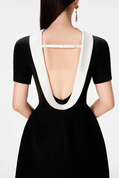 Cowl Neck backless mini Dress in black