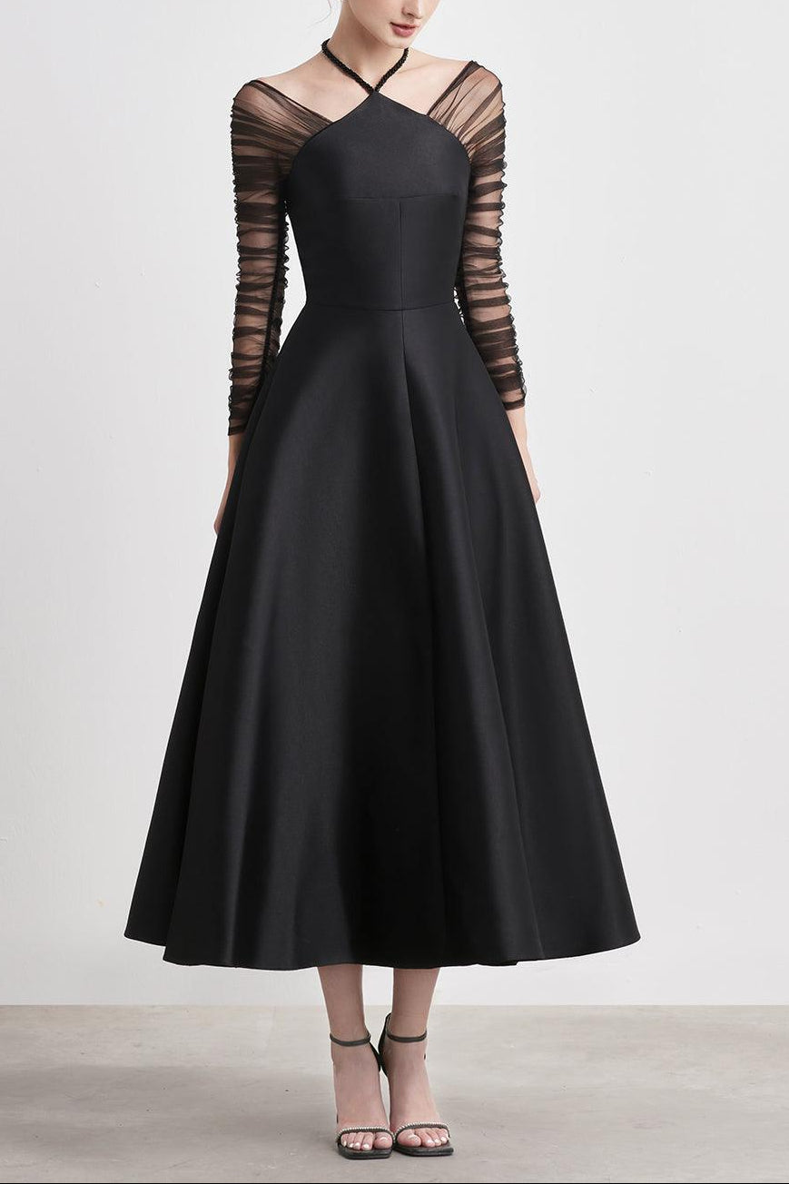 Bliss A-line Halter Neck Taffeta Midi Dress