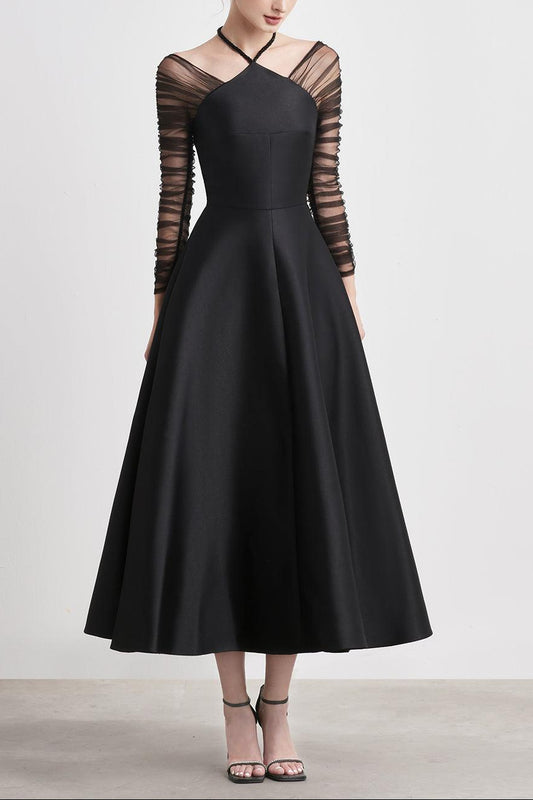 Bliss A-line Halter Neck Taffeta Midi Dress