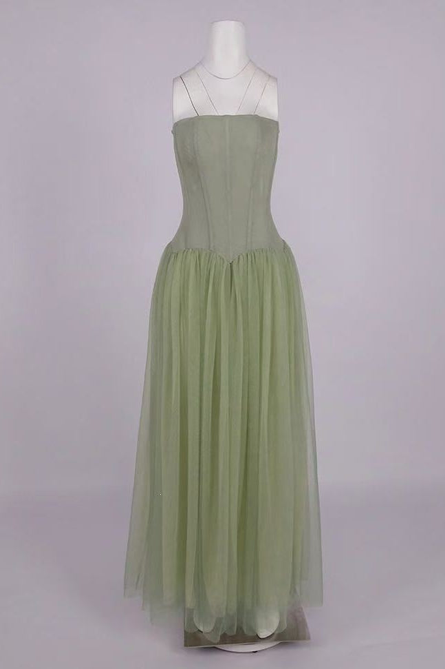 Sage Green Chiffon A-Line Floor-Length Gown