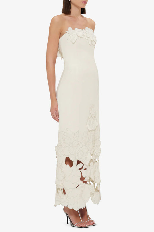 louise Appliqué Bustier Maxi Dress in white