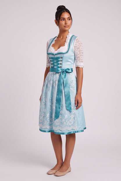 light blue satin-finish polyester or taffeta fit-and-flare dirndl set light blue, aqua satin-finish polyester or taffeta dirndl set - product view 2