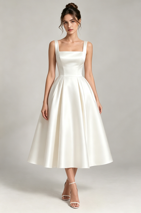 Minimalist Spaghetti Strap Midi Dress - Off-White