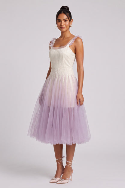 Gradient Tulle Midi Dress with Ruffle Straps Premium Fabric - product view 5