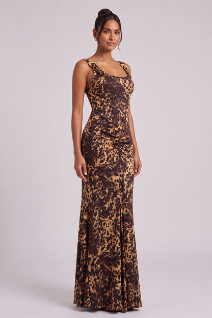 Leopard Print Floor-Length Maxi Dress Premium Fabric - product view 3
