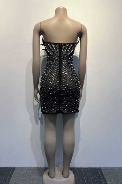 STRAPLESS FEATHER PEARL MINI DRESS