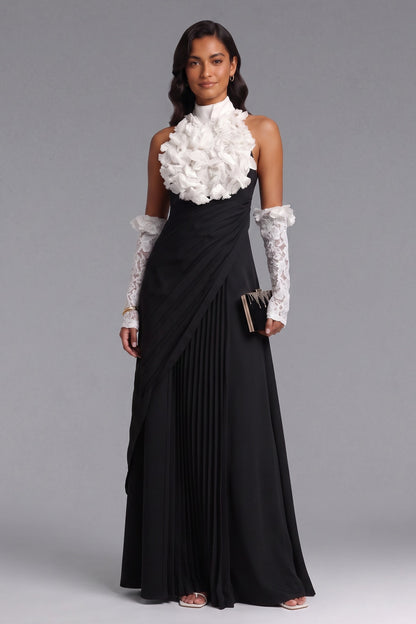 black matte black crepe a-line evening gown black matte black crepe evening gown - product view 4