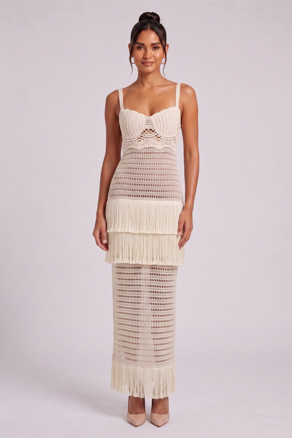 Cream Crochet Knit Column Dress cream crochet knit dress - product view 3