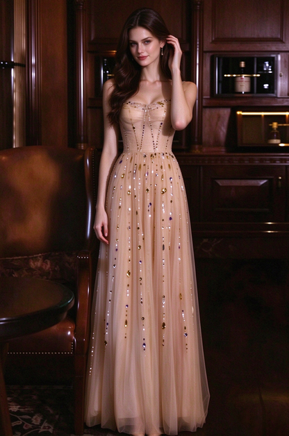 Nicola's elegant backless halter maxi dress - Champagne