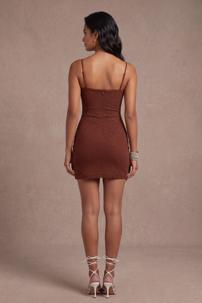 brown stretch knit with glitter overlay bodycon dress brown stretch knit with glitter overlay dress - product view 5
