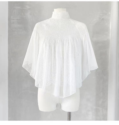 White Lace Cami Top + Sheer Chiffon Capelet Set
