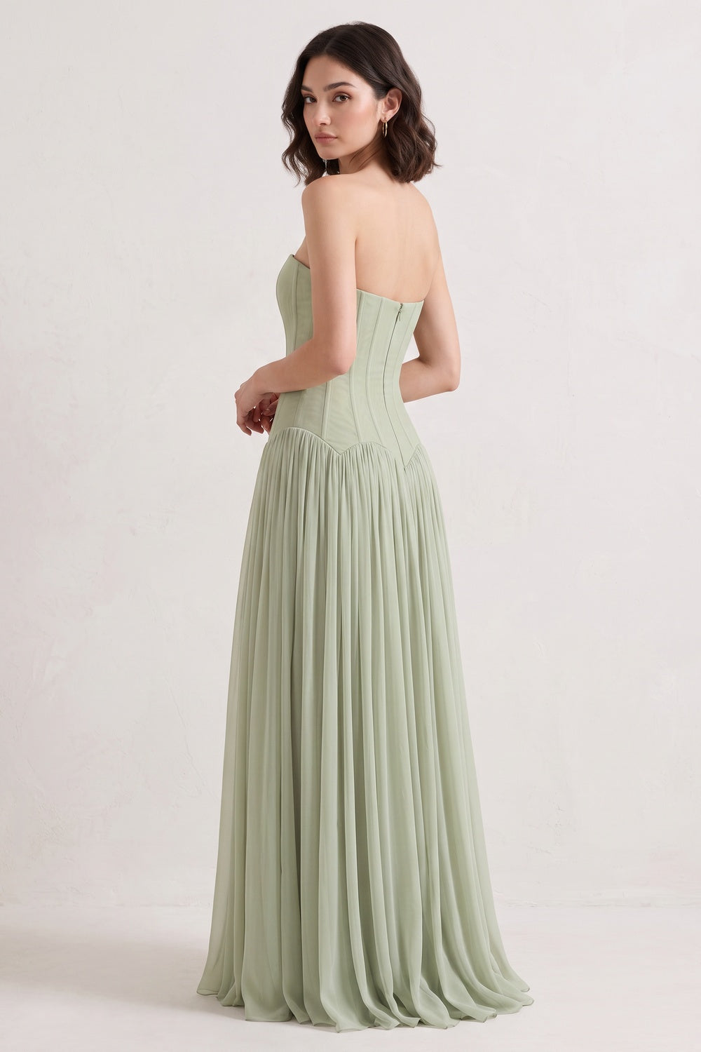 Sage Green Chiffon A-Line Floor-Length Gown sage green chiffon gown - product view 1