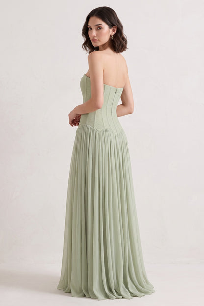 Sage Green Chiffon A-Line Floor-Length Gown sage green chiffon gown - product view 1