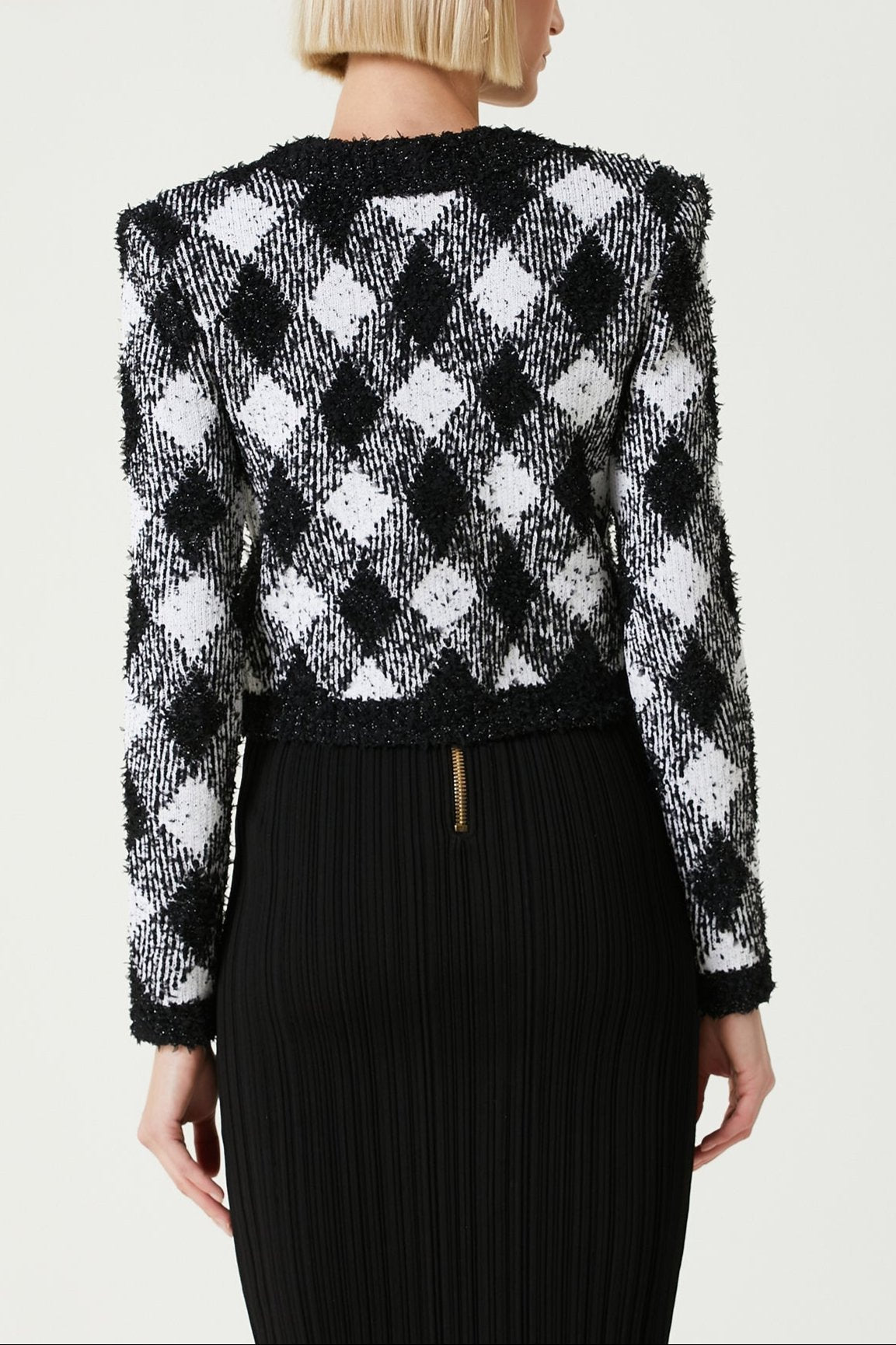 Black White Gingham Tweed Cardigan
