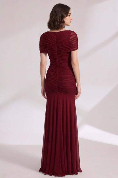 burgundy mesh mermaid evening gown burgundy mesh evening gown - product view 5