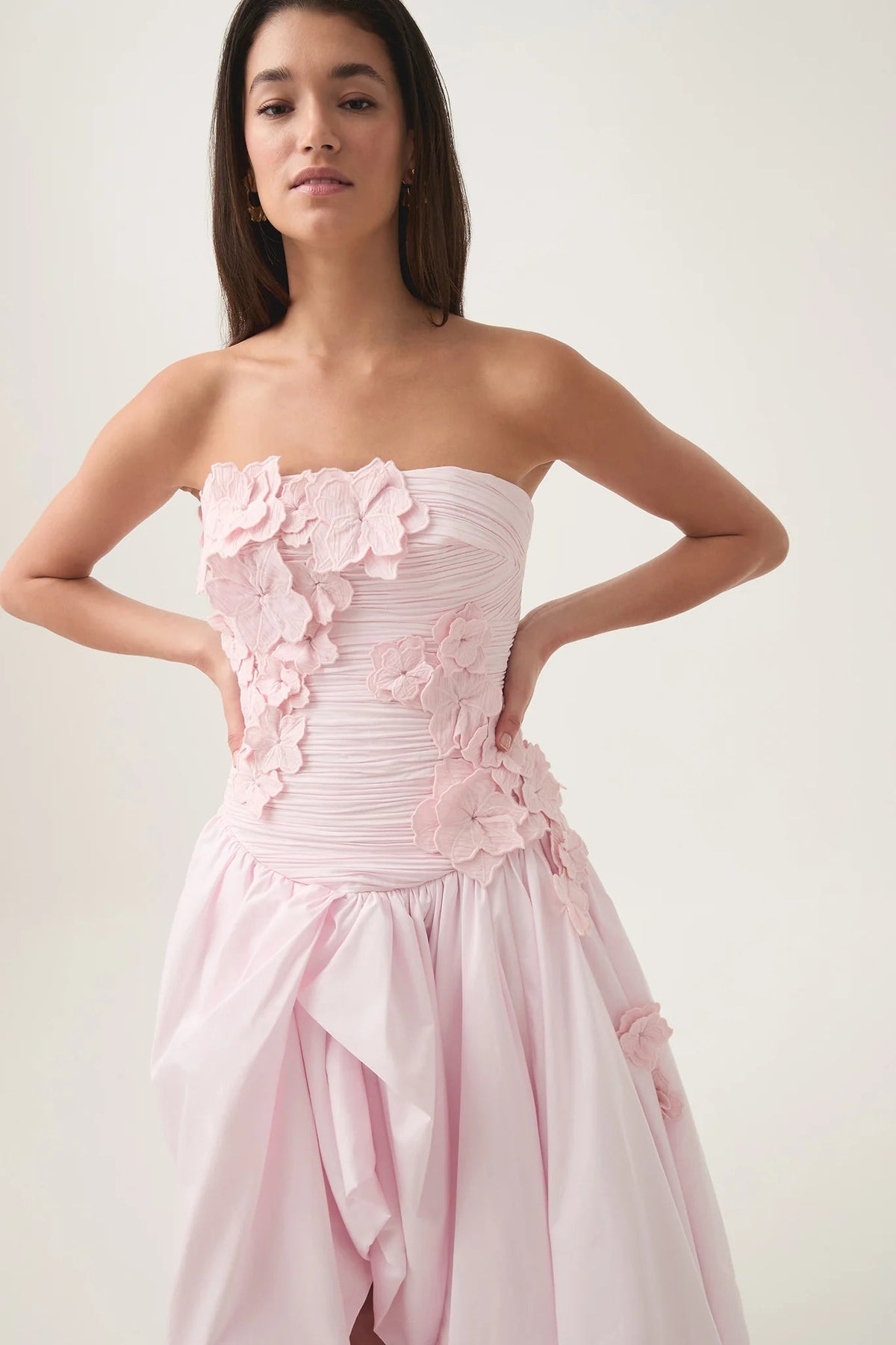 nancy Bubble Hem Maxi Dress in Pastel pink