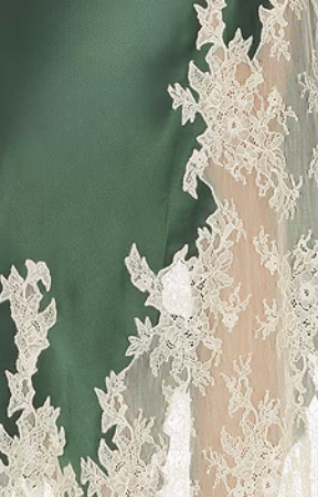 Forest Green Satin Slip Dress with Lace Paneling
