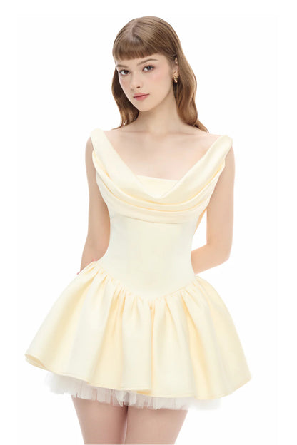 bernice backless pleated puffy Mini Dress - Champagne