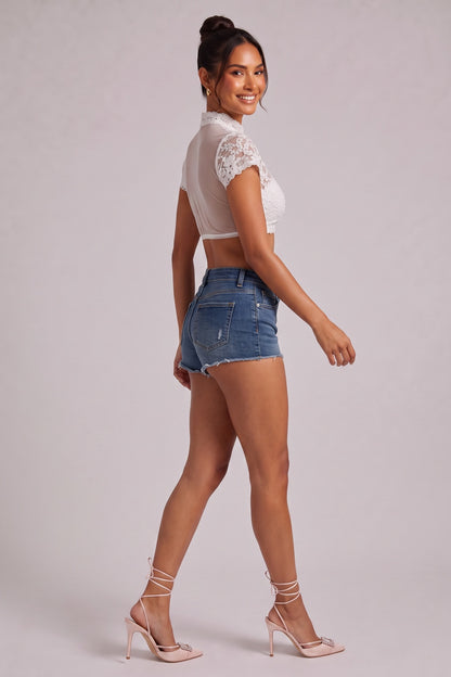 white floral lace fitted crop top white floral lace crop top - product view 3