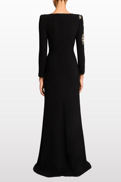 monica rhinestone Orchid Floral-Embellished Maxi Dress in black