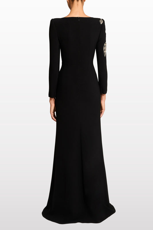 monica rhinestone Orchid Floral-Embellished Maxi Dress in black