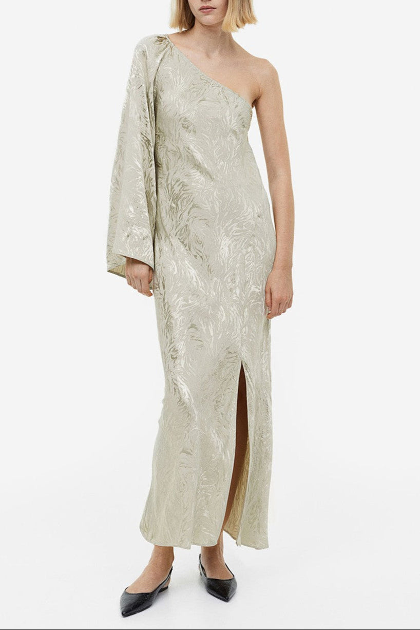 Jacquard-Weave One-Shoulder Dress