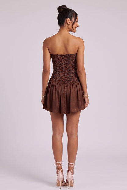 Brown Animal Print Fit-and-Flare Mini Dress brown, dark brown brushed woven fabric dress - product view 5