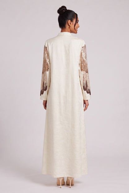 Cream Textured crepe or raw silk A-line Kaftan dress Cream Textured crepe or raw silk Kaftan dress - product view 5