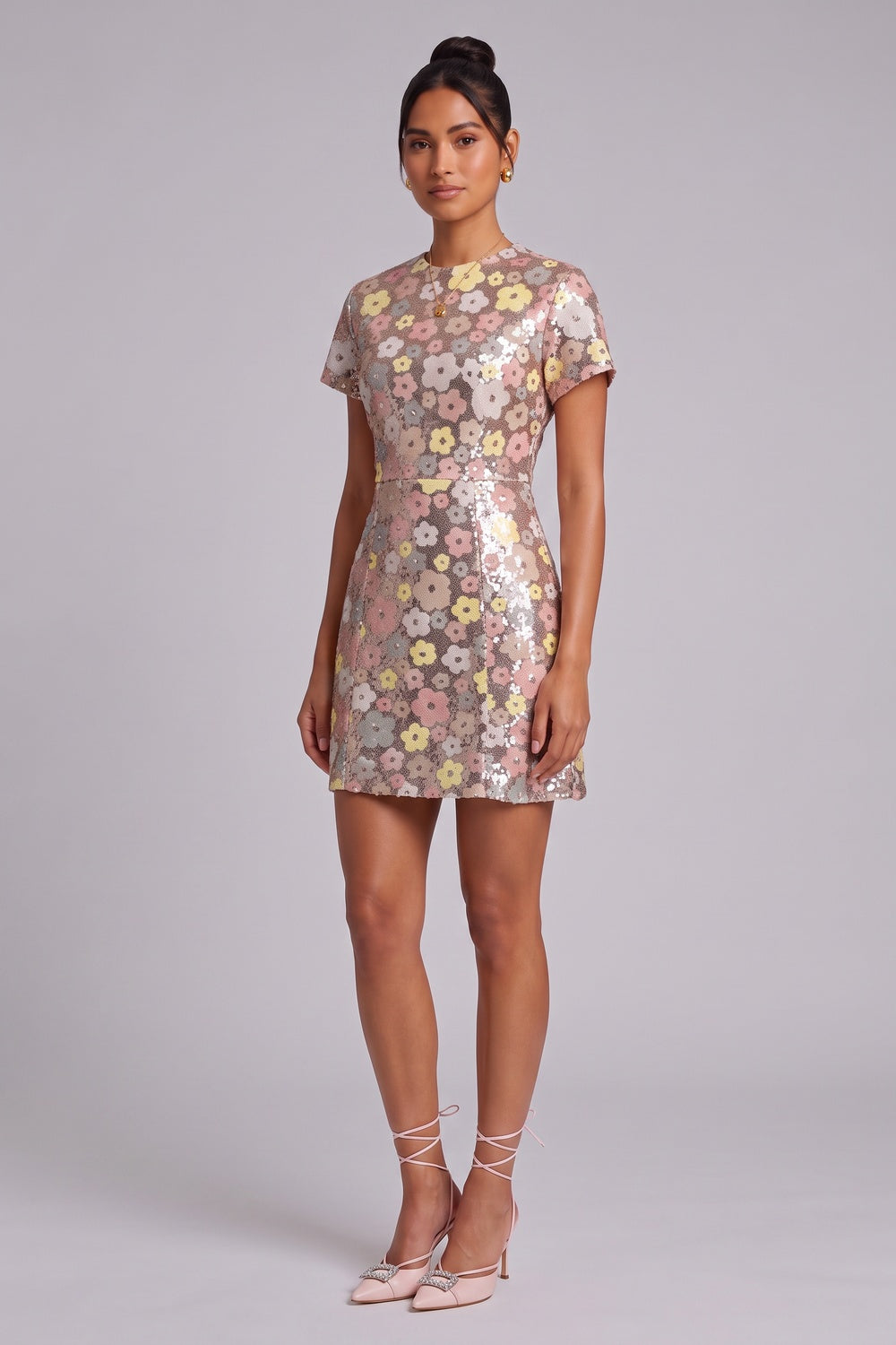Silver Sequined Mesh A-Line Shift Dress