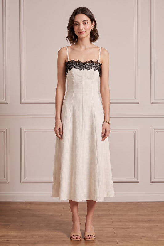 off-white linen-blend A-line dress off-white linen-blend dress - product view 2