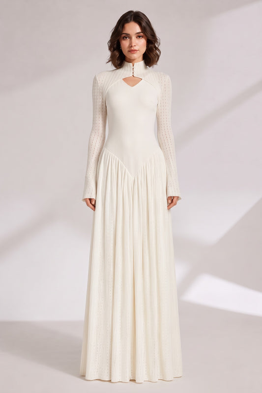 Off-white Ribbed knit A-line Maxi dress with shrug overlay Off-white Ribbed knit Maxi dress with shrug overlay - product view 1