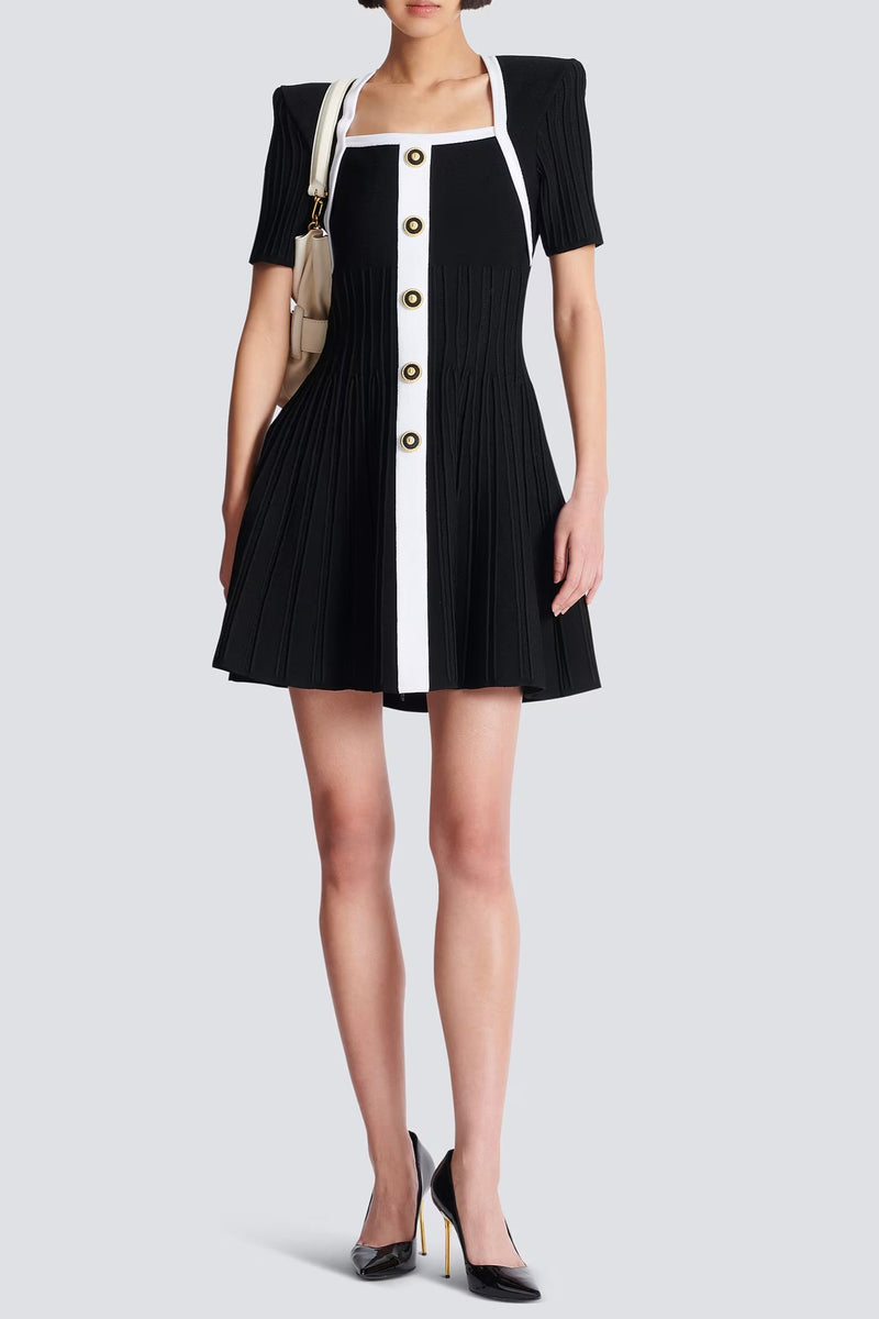 Two-tone A-line knit dress