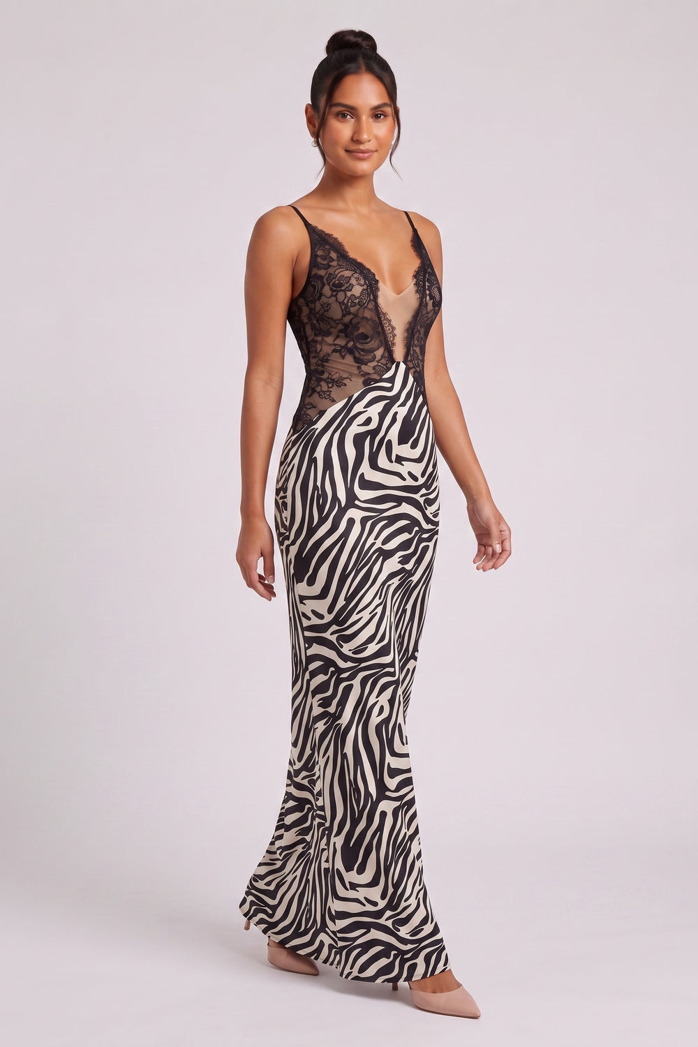 black fluid satin-like woven column maxi dress black, white fluid satin-like woven maxi dress - product view 2
