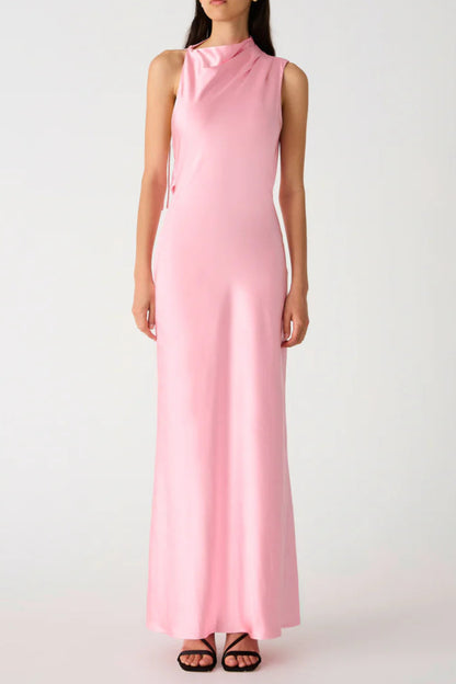 sleeveless backless satin maxi dress in pink