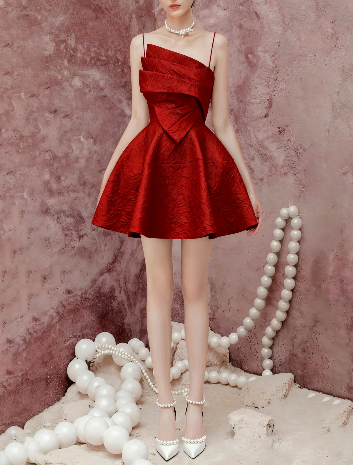 STRAPY HEM MINI DRESS IN RED