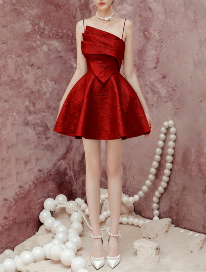 STRAPY HEM MINI DRESS IN RED