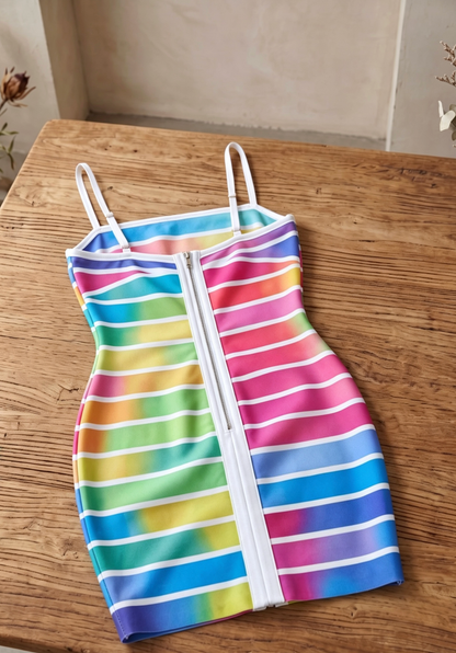 Rainbow Gradient Striped Bodycon Mini Dress