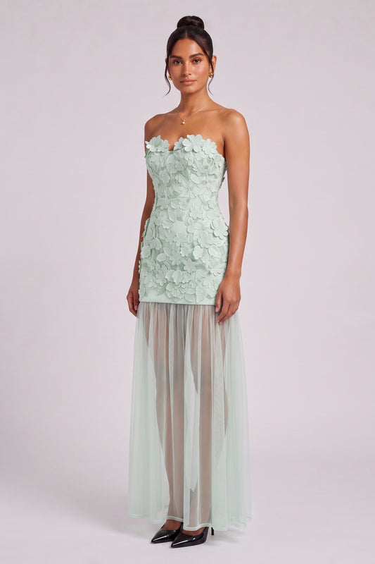 mint green 3D floral lace column dress mint green 3D floral lace dress - product view 2